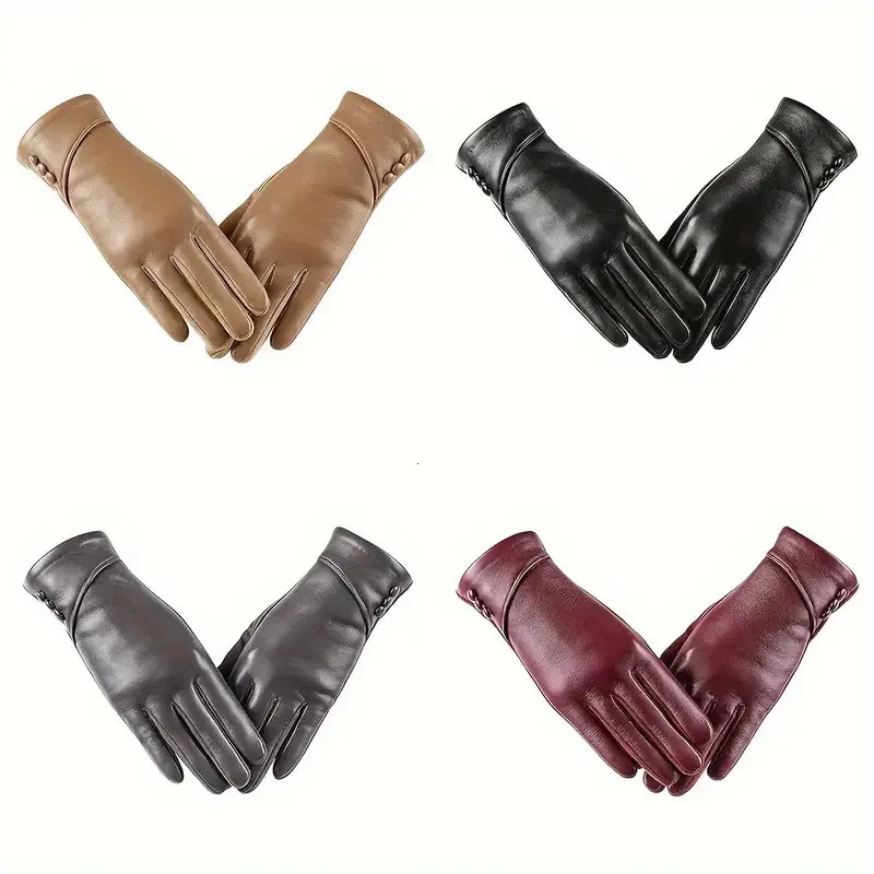 Elegant Women PU Leather Windproof Touchscreen Gloves With Soft Fleece Lining Warmth Cycling Gloves Anti-slip for Outdoor 251226