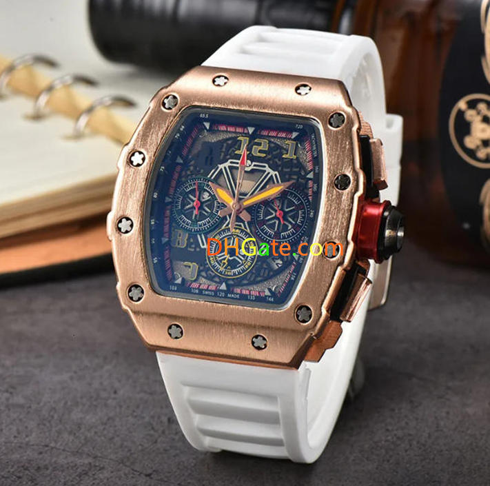 Multi-Function Quartz Watch Six-Hand for Men, Barrel-Shaped Fashion Hollow Business Calendar Wristwatch