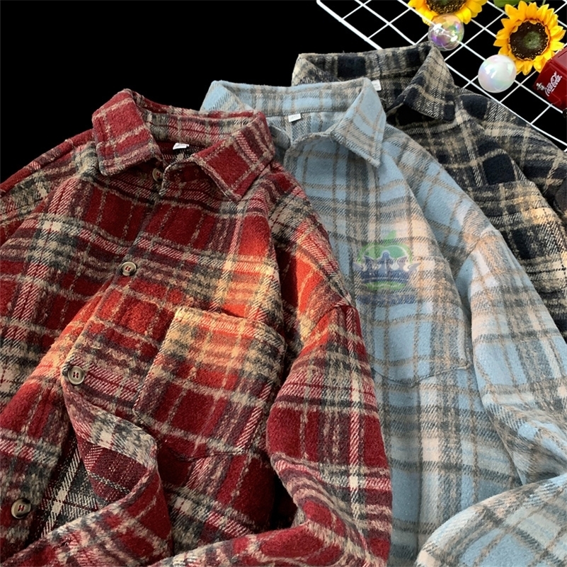 Clothing Plaid Shirt Men Harajuku Korea Mens Daily Casual Work Long-sleeved Thick Shirt Autumn Winter Shirt Jacket 251226