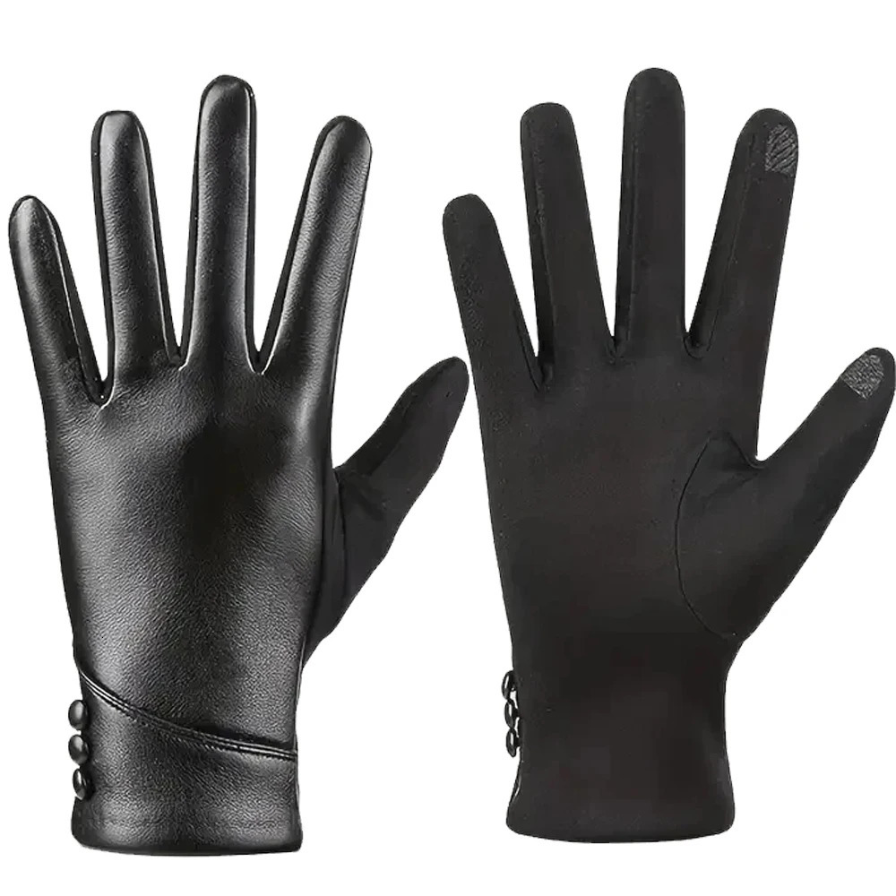 Elegant Women PU Leather Windproof Touchscreen Gloves With Soft Fleece Lining Warmth Cycling Gloves Anti-slip for Outdoor 251226