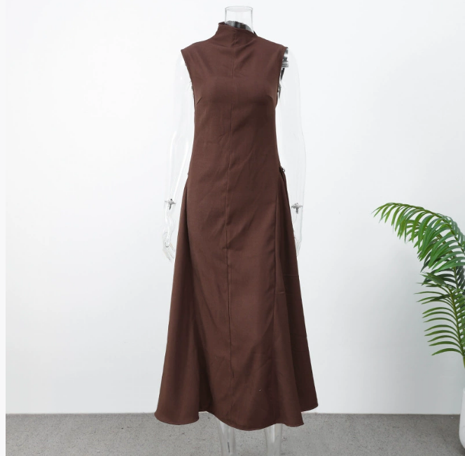 Elegant high waisted long dress for women fashionable sleeveless irregular half neck dress 2025 womens party evening dress