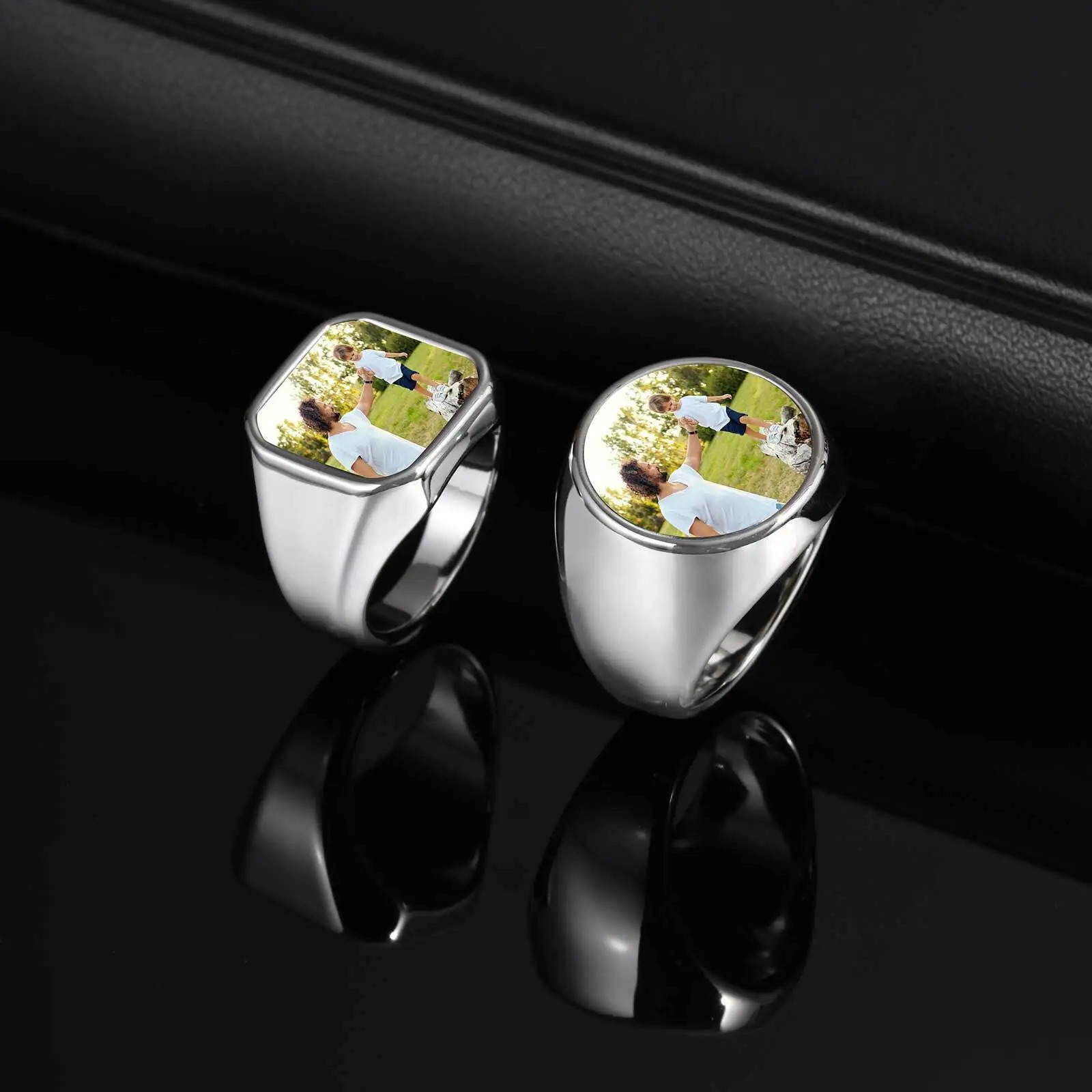 Waterproof Po Picture Ring for MenCustom Stainless Steel Square Round RingPersonalized Thumb Ring 251224