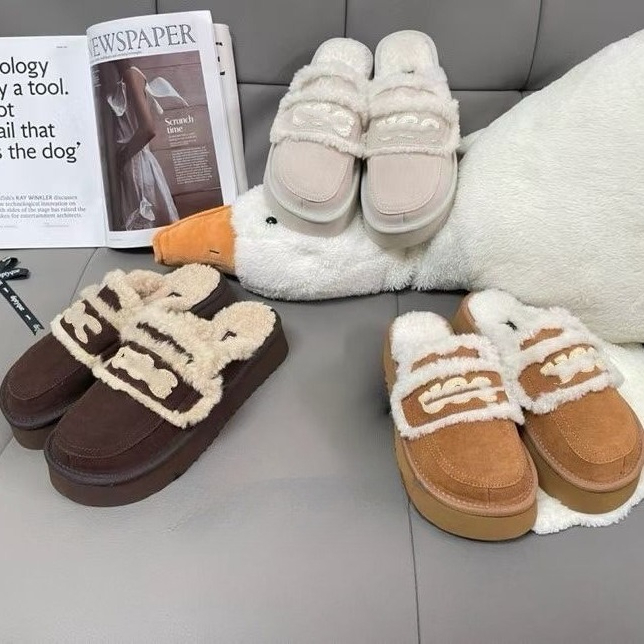 Women Men Ultra Mini Velvet Warm Slippers for Autumn and Winter Thick Soled Snow Fur Tasman Slippers Chestnut Fur Slides Sheepskin Shearling Tazz Platform Boot