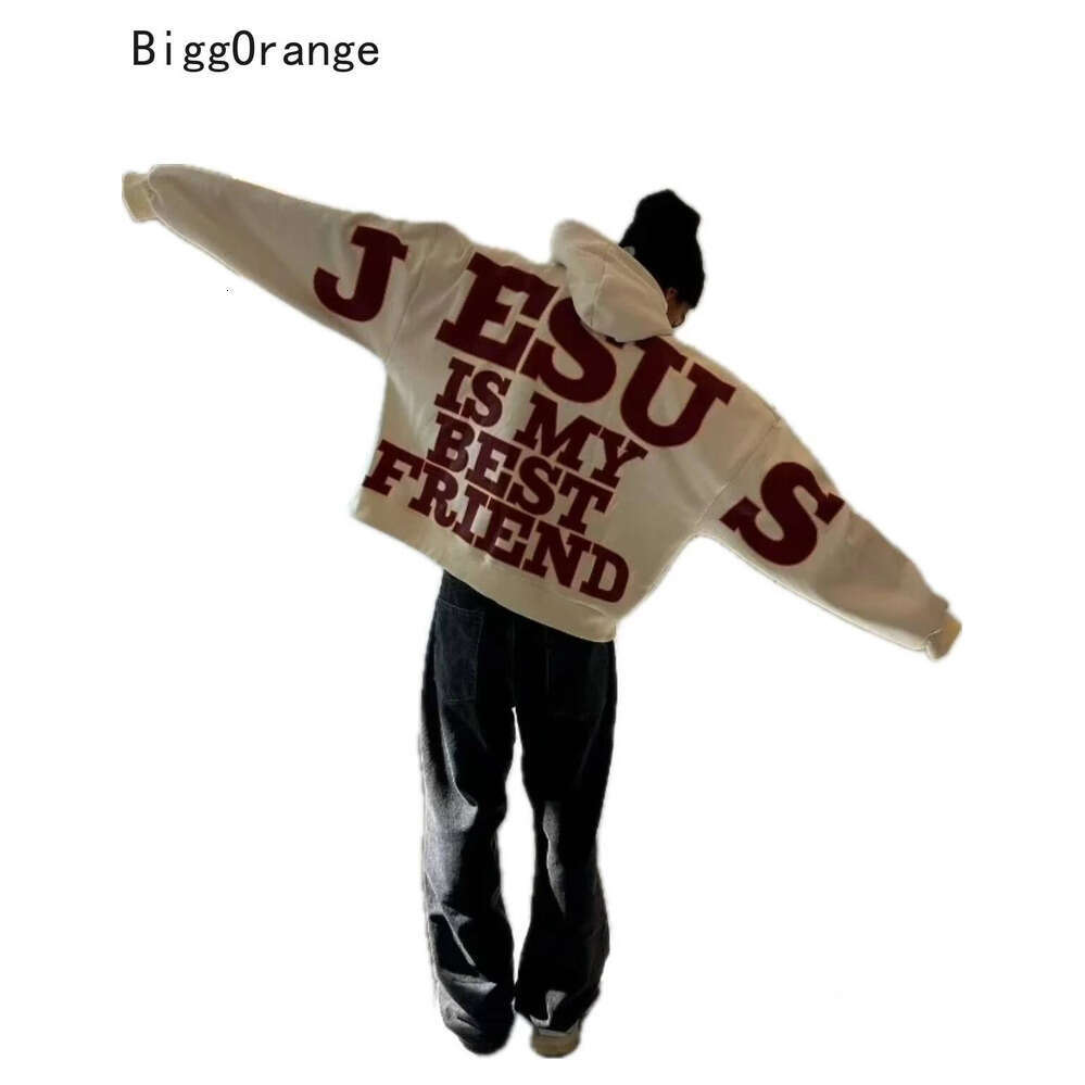 Letter Print American Trendy Loose Men Women Same Spring and Autumn Casual Hoodies Hip Couple Hood Pullover Sweatshirt Zhehan