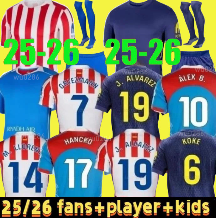 25 26 Atleticos de madrid #19 J. ALVAREZ GRIEZMANN Soccer Jerseys ALEX B. Sorloth ALMADA GALLAGHER KOKE SAUL camiseta 2026 football shirt men kids kit uniforms
