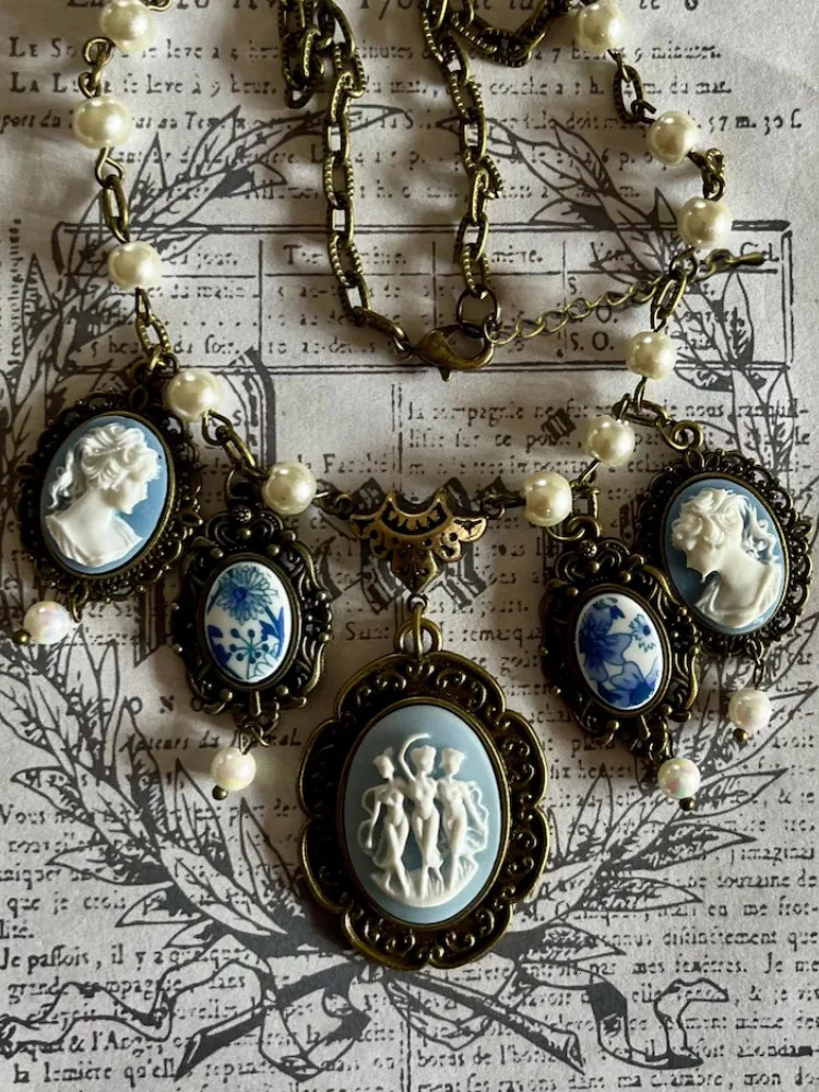 1 Piece Vintage Victorian Style Goddess Cameo Fashion Style Faux Pearl Metal White Color Multicolor Pendant Necklace 505cm 251224