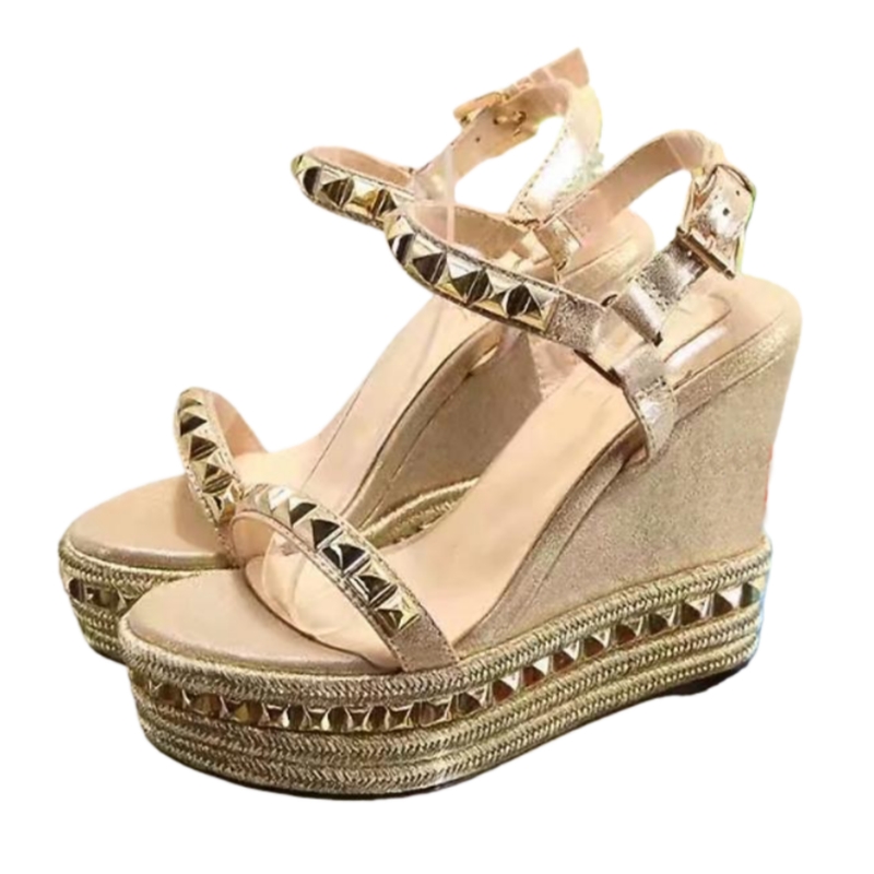 Designer women's dress shoes Luxury shoes red soles sandals fashion runway leather material wedge heels top quality 6cm and 12cm two style sizes 36-41