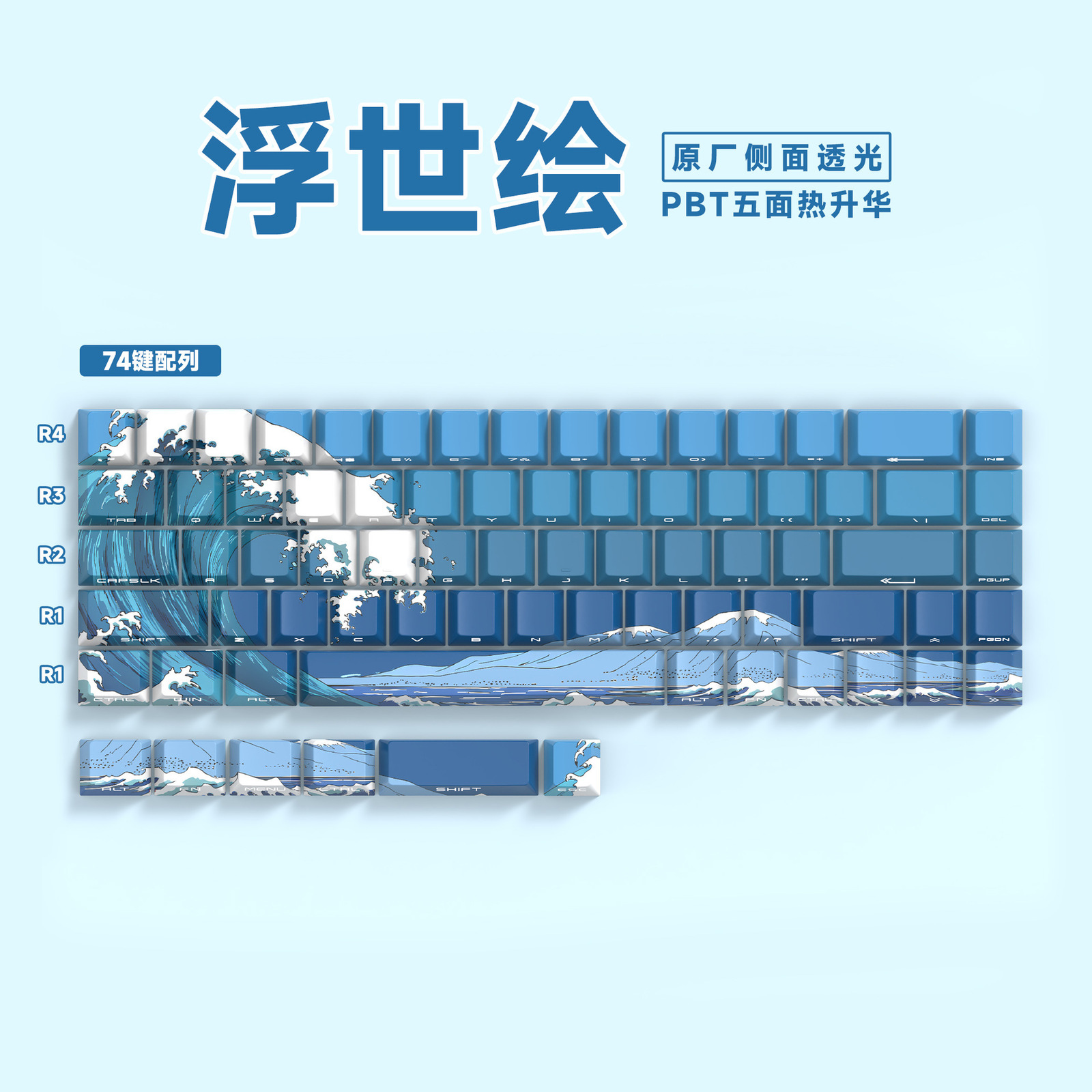 74Key Small Layout Keycaps Original SideEngraved Translucent PBT DyeSublimation Keycaps Compatible with 606168 Mechanical Keyboards 240929