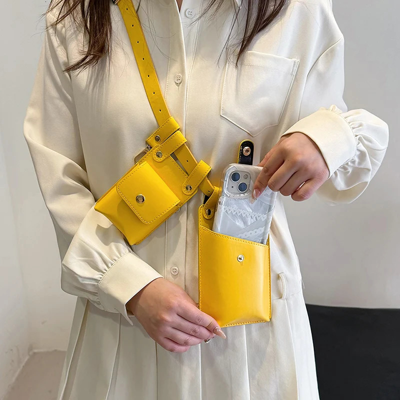 2PCS Woman Waist Bag Leather Crossbody Chest Bags For Female Fanny Packs Mini Belt Bag Girl Waist Phone Pouch 251224