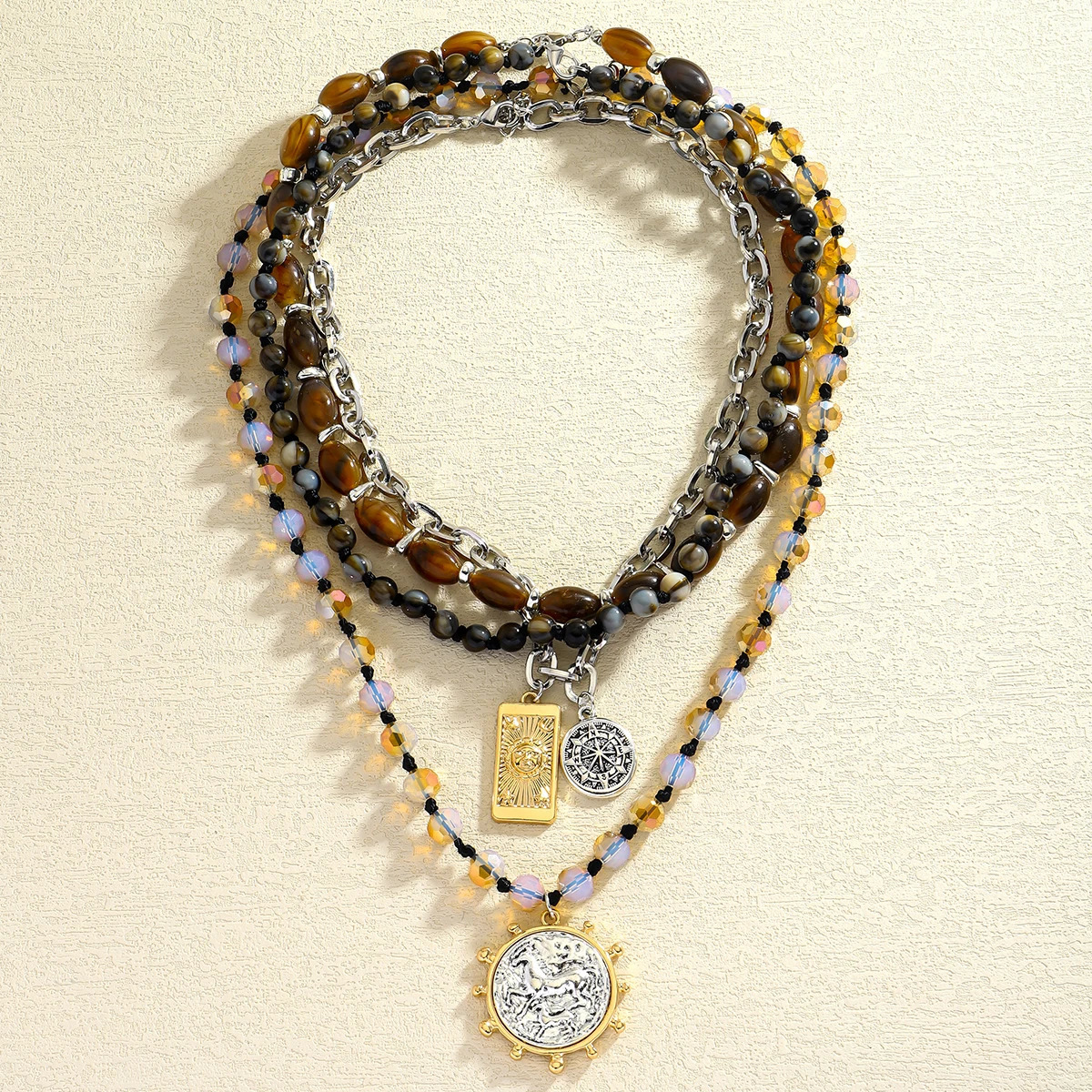 Vedawas Fashion Creative Multilayer Beads Pendant Necklace For Women Natural Stone Beaded Round Coin Drop Chain Necklace Gift 251224