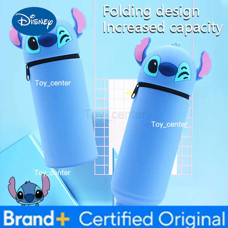 Disney Stitch Silicone Folding Pen Holder Large Capacity Student Pencil Bag Cartoon Stationery Storage Vertical Pen Pot with Zip H251227