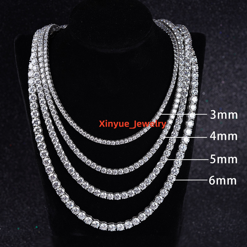 3mm 4mm 5mm 6mm Wholesale Price HIP POP Moissanite Diamond Tennis Chain S925 Silver Tennis Necklace