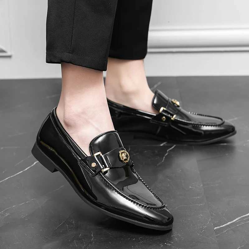 New Arrivals Loafers for Men Buckled Shiny Black Leather Shoes Slip-On Office Career Dress Shoes Free Shipping Big Size 38-47 Z251227