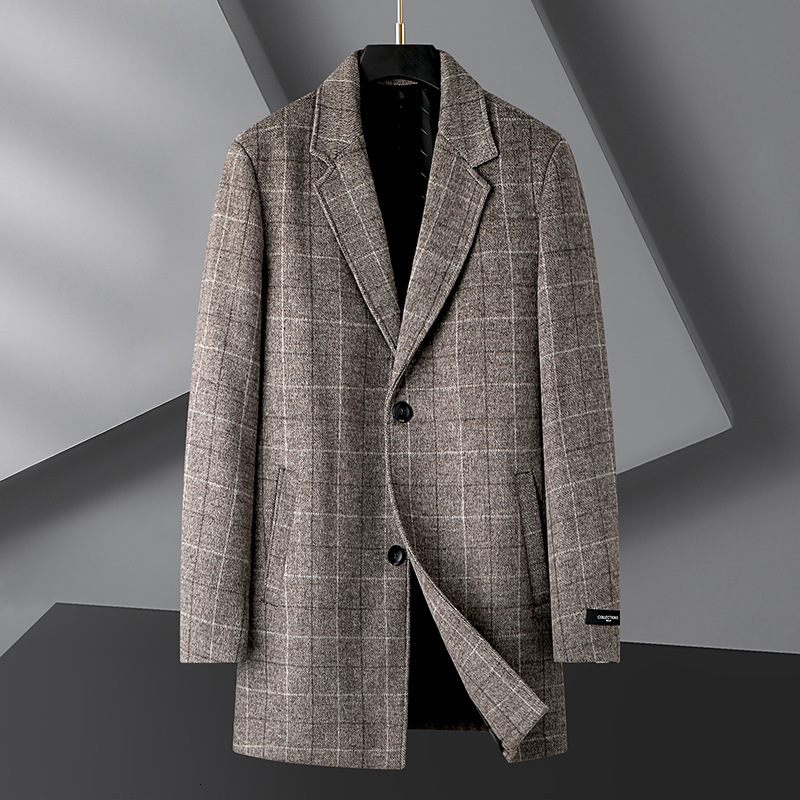 business casual Italian style fashion host travel plain weave wool medium long wool coat fully matched casual mens jacket 240829
