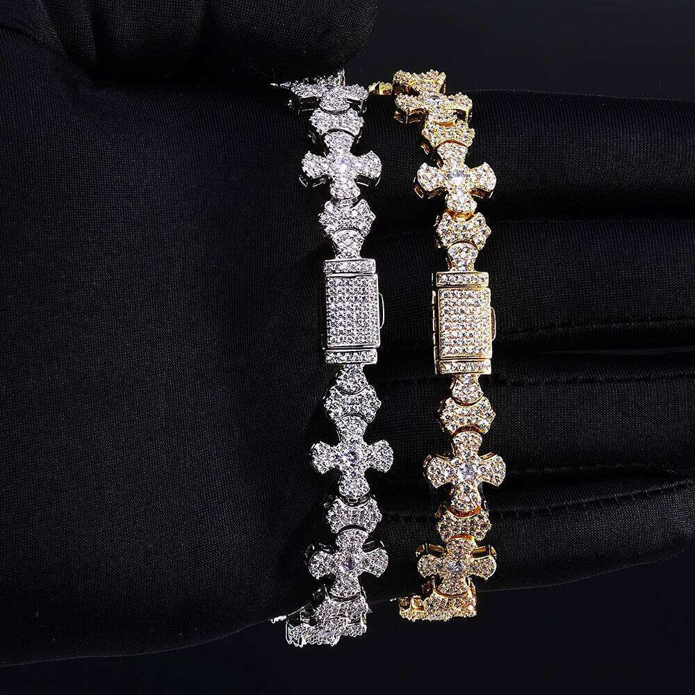 jewelry 12mm Iced Out Cubic Zirconia Bracelet for Men Hip Hop Jewelry Big Diamond Cross Chain Crismasday Gift Man Women