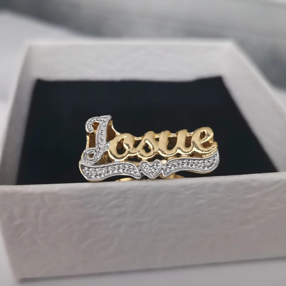 LeeChee 3D Two Color Custom Heart Name Ring Hiphop Personality Rings Gift For Men 251224