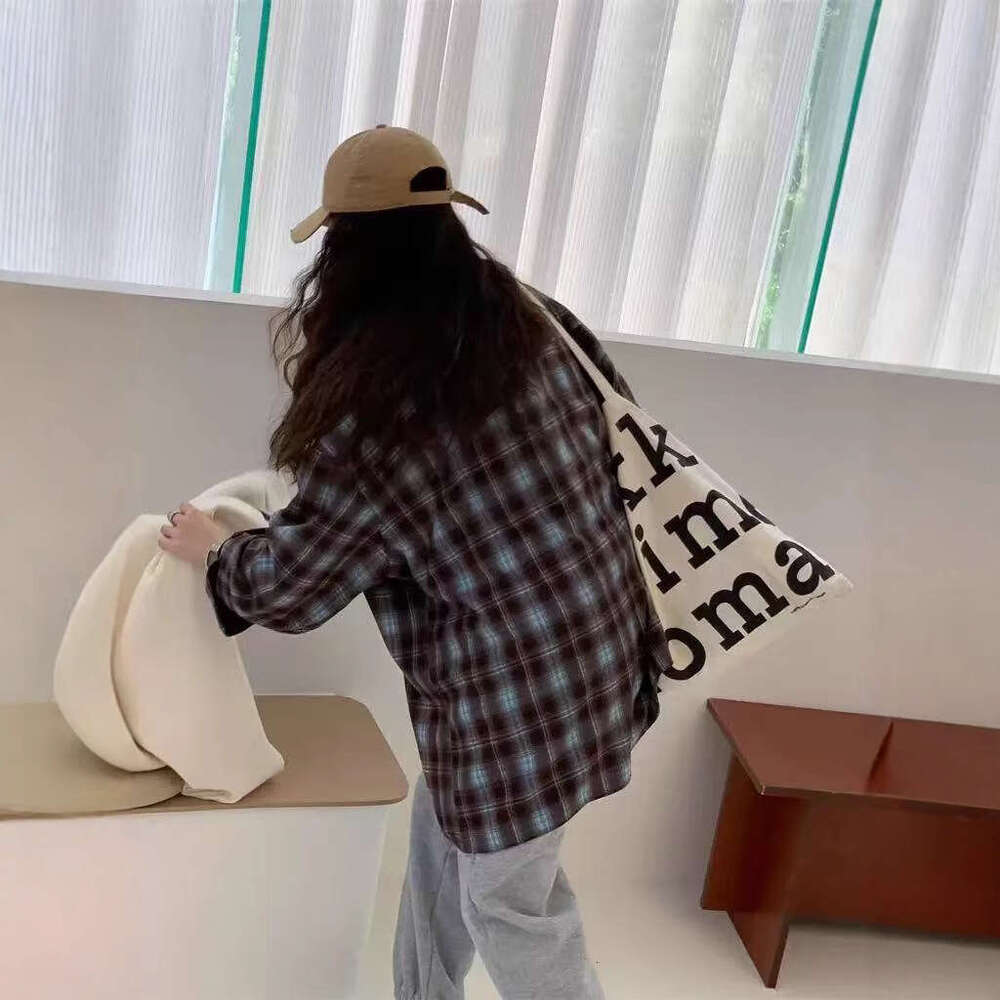 Spring Vintage Loose Fit Boyfriend Style Design Brushed Cotton Plaid Shirt For Women B5