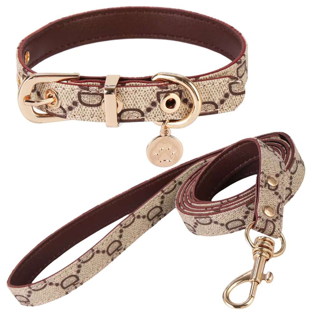 Brand Trendy Presbyopic Leather Pet Set Teddy Schnauzer Dog Walking Collar Leash & Cat Accessories