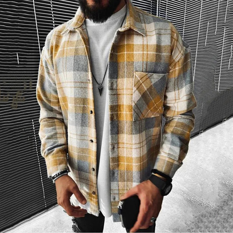 Vintage Men Plaid Shirt Oversize Fashion Loose Long sleeved Cardigan Tops Spring Autumn Casual Shirts Streetwear For Mens 251223