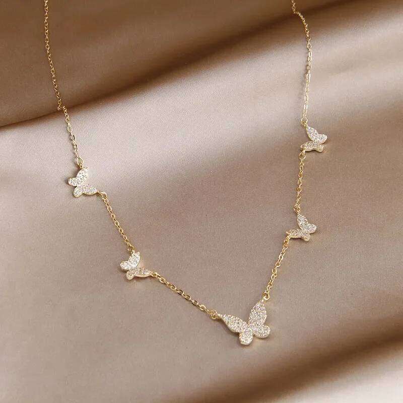 Classic Cubic Zircon Butterfly Pendant&necklaces for Women Fashion Brand Jewelry Crystal Insect Chain Choker Necklaces