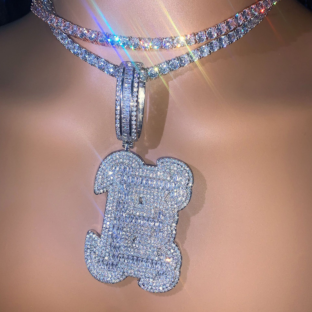 Hip Hop A-Z Custom Name Letters Pendant Necklace 5A Zircon Curlicue Font Jewelry