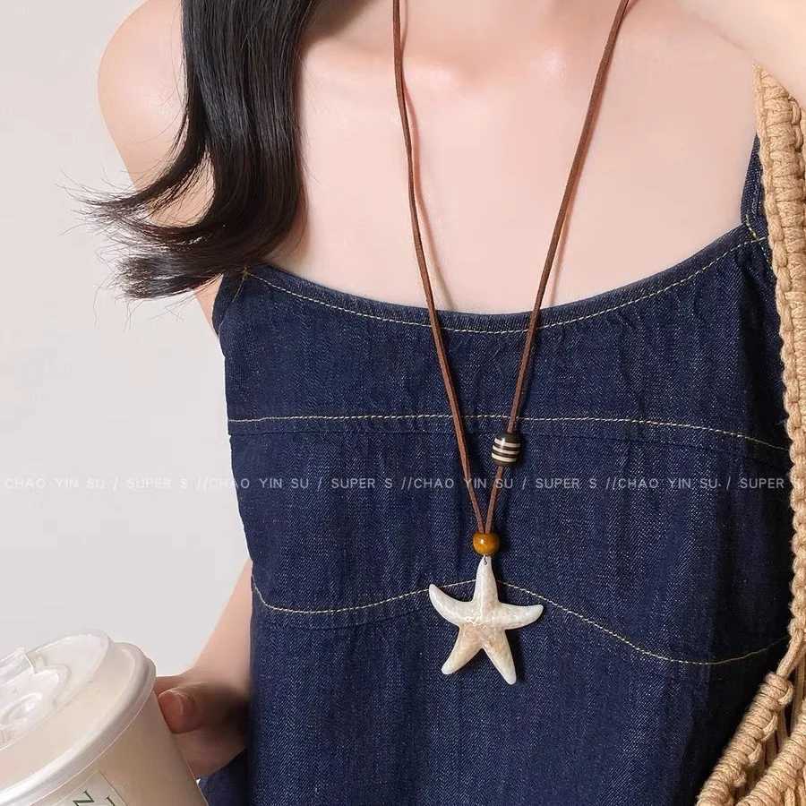 Maillard Starfish Long Necklace for Women Summer Seaside Vacation Style Halter Neck 2025 New Model Suitable for Pairing with Dresses Pendant Accessory