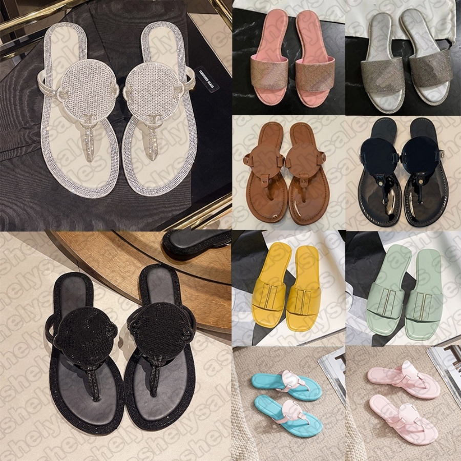 free shipping designer sandals women famous slippers toryes burchly sandal lady slides diamond sparkling leather patent summer beach shoes sandalias sandles
