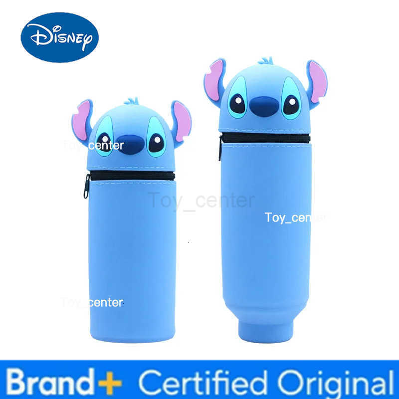 Disney Stitch Silicone Folding Pen Holder Large Capacity Student Pencil Bag Cartoon Stationery Storage Vertical Pen Pot with Zip H251227