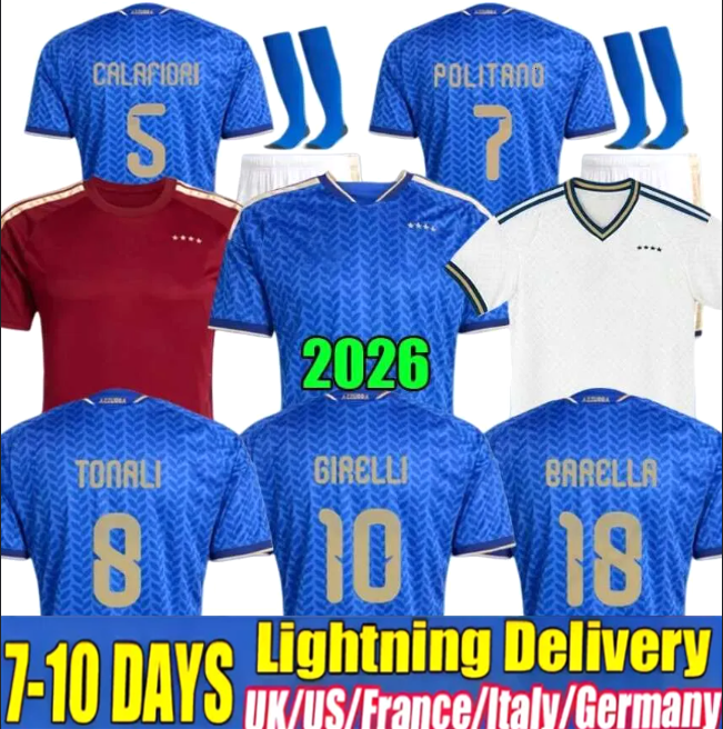 25 26 ItalyS national football team Soccer Jerseys RETEGUI BARELLA FRATTESI PELLEGRINI 2025 2026 Italia Women's Shirts GIRELLI Player Version Men Kids kits