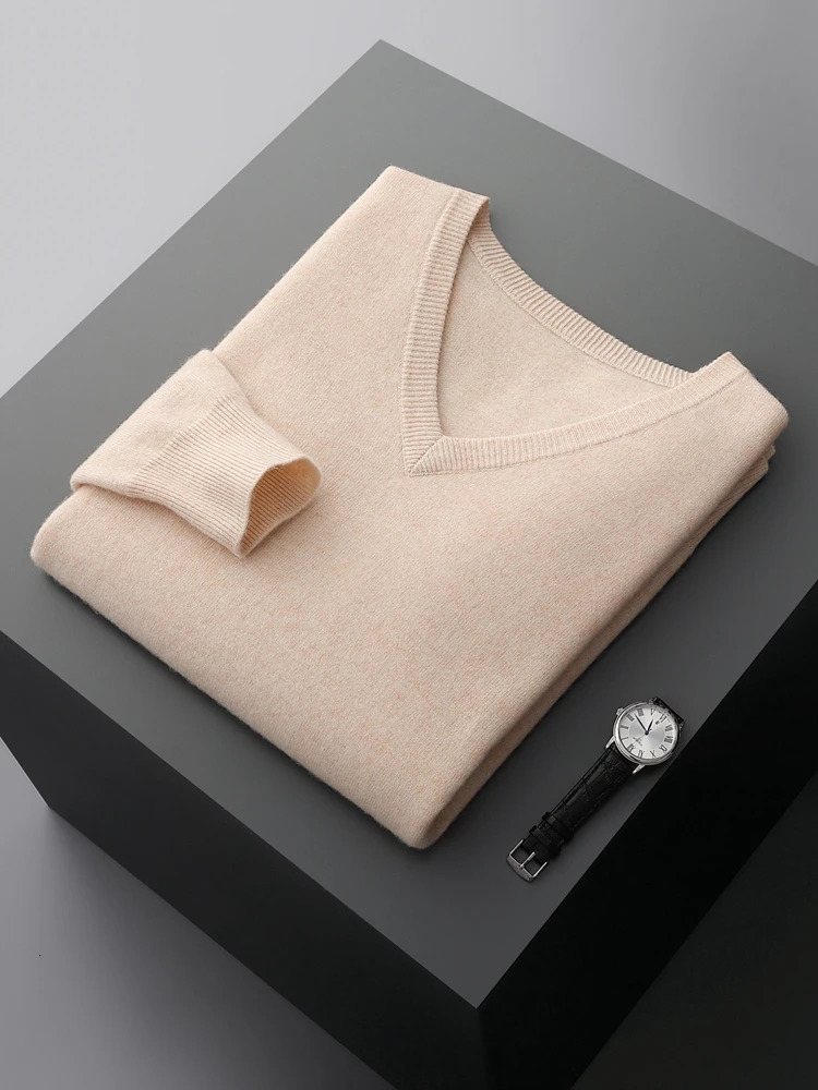 LHZSYY 100 Merino Wool Men Jumpers Knitted Pullovers Sweaters Winter Fashion V-Neck Standard Woolen Male Clothes 251223