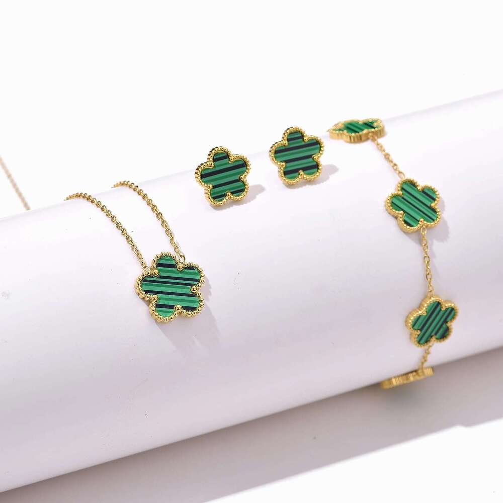 Five-Leaf Clover Five-Flower Bracelet Necklace Earrings Three-Piece Set Light Luxury High-End Jewelry