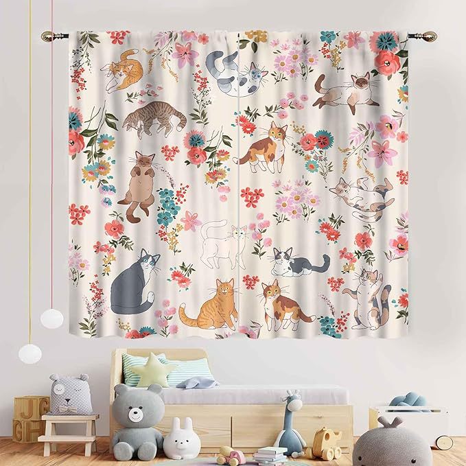 YL-38062 New Cute Kitten Animal Print Curtain for Kitchen, Cafe, and Restaurant Decorations.