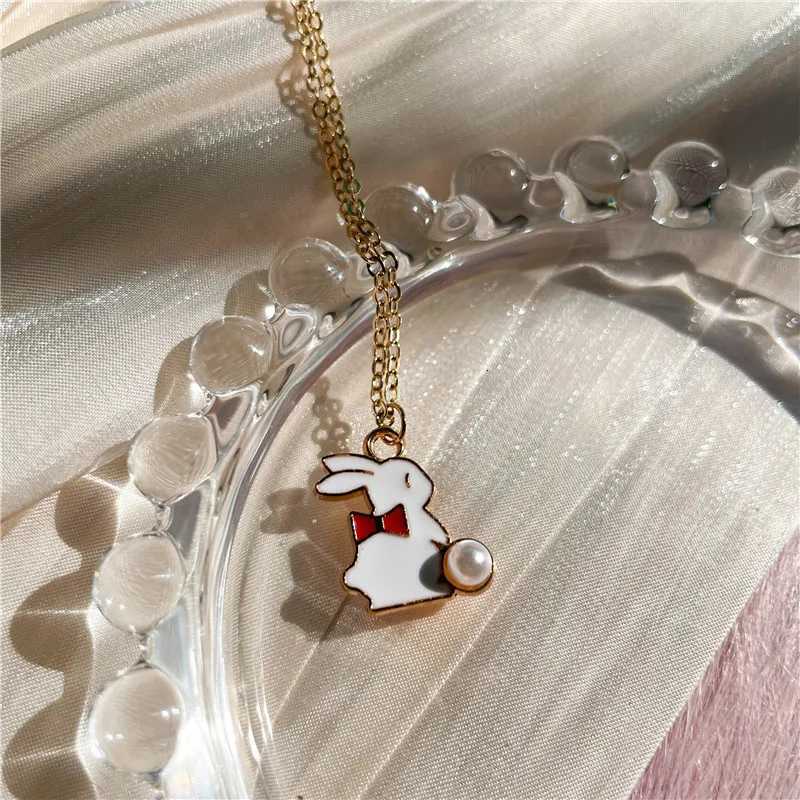 Cute Bowknot Rabbit Enamel Pendant Necklace Fashion Lovely Bunny Charms Choker Jewelry Birthday Gift For Women Girls M251227