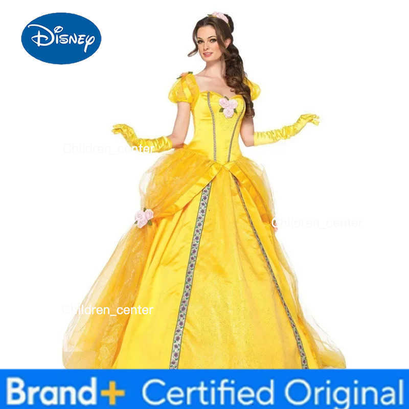 Disney Beauty And The Beast Bell Yellow Long Dress Halloween Costume Belle Princess Dress Masquerade Carnival Adult Belle Roles Suit H25122711