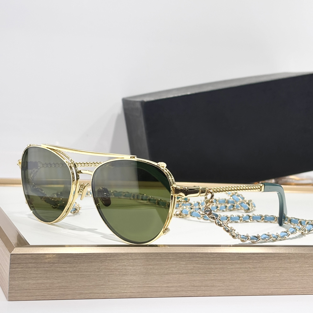 Gold Chain Sunglasses Gold/Green UV400 Protection Glasses Fashion Eyewear with Case - Summer Stylish Shades