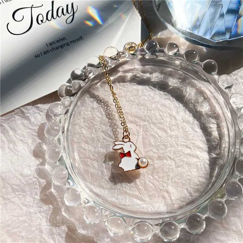 Cute Bowknot Rabbit Enamel Pendant Necklace Fashion Lovely Bunny Charms Choker Jewelry Birthday Gift For Women Girls M251227