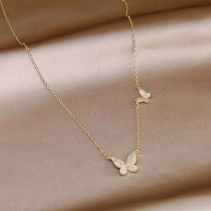 Classic Cubic Zircon Butterfly Pendant&necklaces for Women Fashion Brand Jewelry Crystal Insect Chain Choker Necklaces