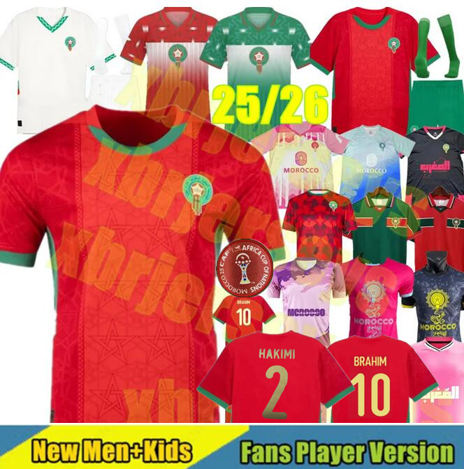 4XL 24 25 26 Morocco Soccer T Shirt NO10 Brahim ZIYECH HAKIMI Player Youth Sport Football T Shirt Classic Training Uniform Sweatshirt Jersey Tops 2025 Morocco man kids