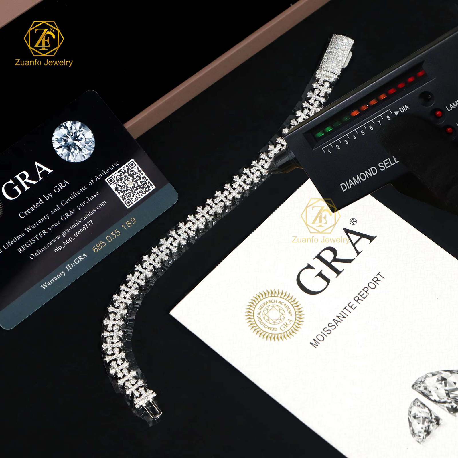 Cross Heart Shape 925 Solid Silver Iced Out GRA VVS Moissanite Bracelet for Women/mens Jewelry C