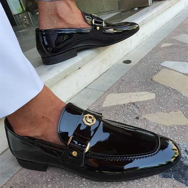 New Arrivals Loafers for Men Buckled Shiny Black Leather Shoes Slip-On Office Career Dress Shoes Free Shipping Big Size 38-47 Z251227