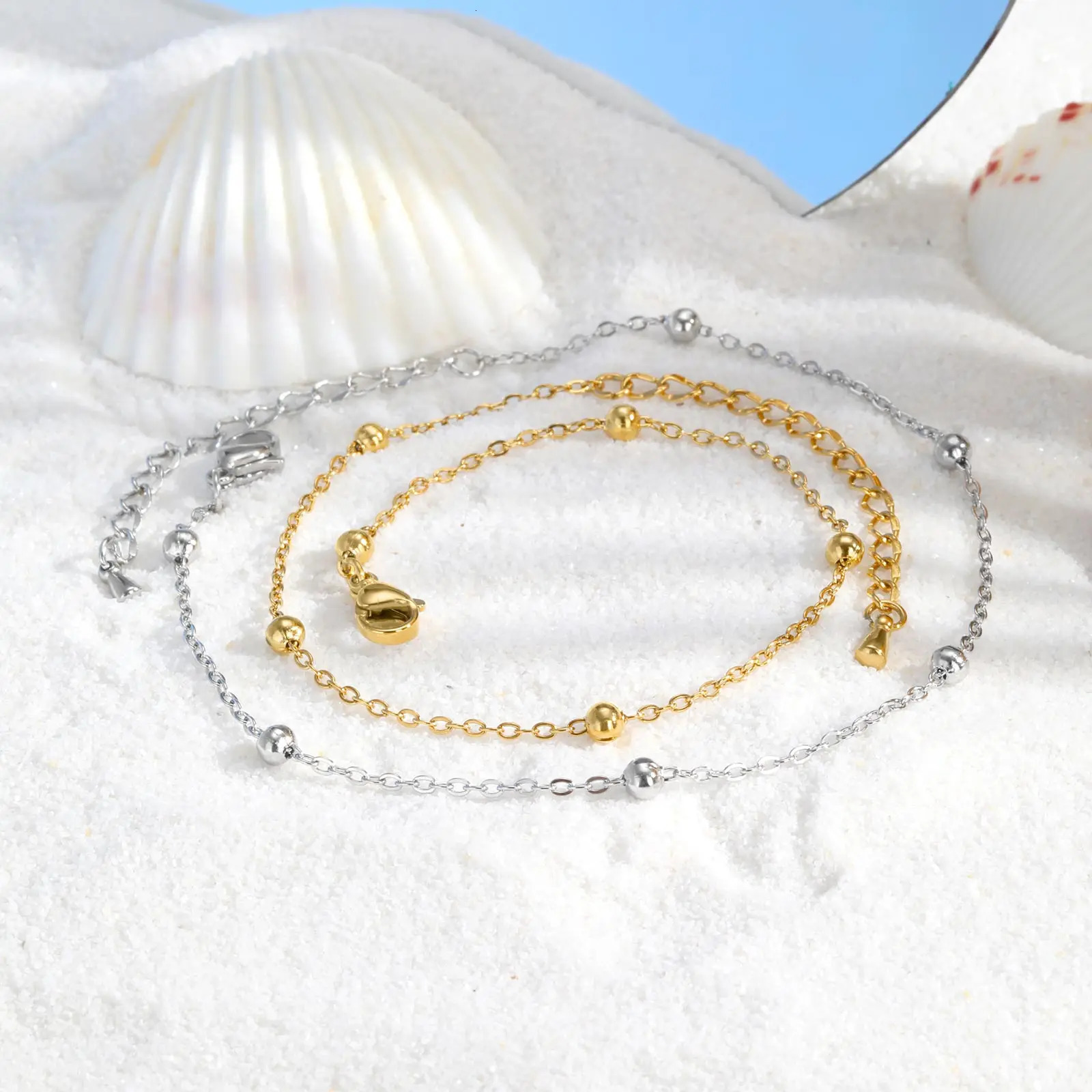 Boho Beaded Ball Ankle Chain Bracelets for Women Gold Plated Stainless Steel Anklet Summer Beach Waterproof Foot Jewelry Gift 251226