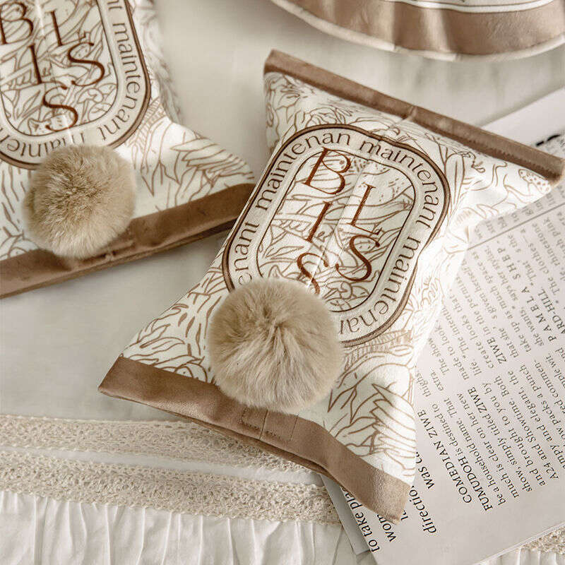 Retro Style Light Luxury European Inspired Tissue Box Cover Hand Painted Floral Print On Short Pile Plush Fabric