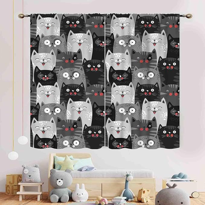 YL-38062 New Cute Kitten Animal Print Curtain for Kitchen, Cafe, and Restaurant Decorations.