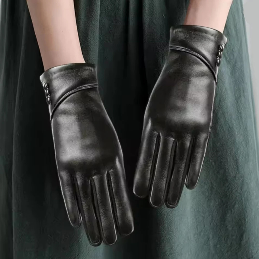 Elegant Women PU Leather Windproof Touchscreen Gloves With Soft Fleece Lining Warmth Cycling Gloves Anti-slip for Outdoor 251226