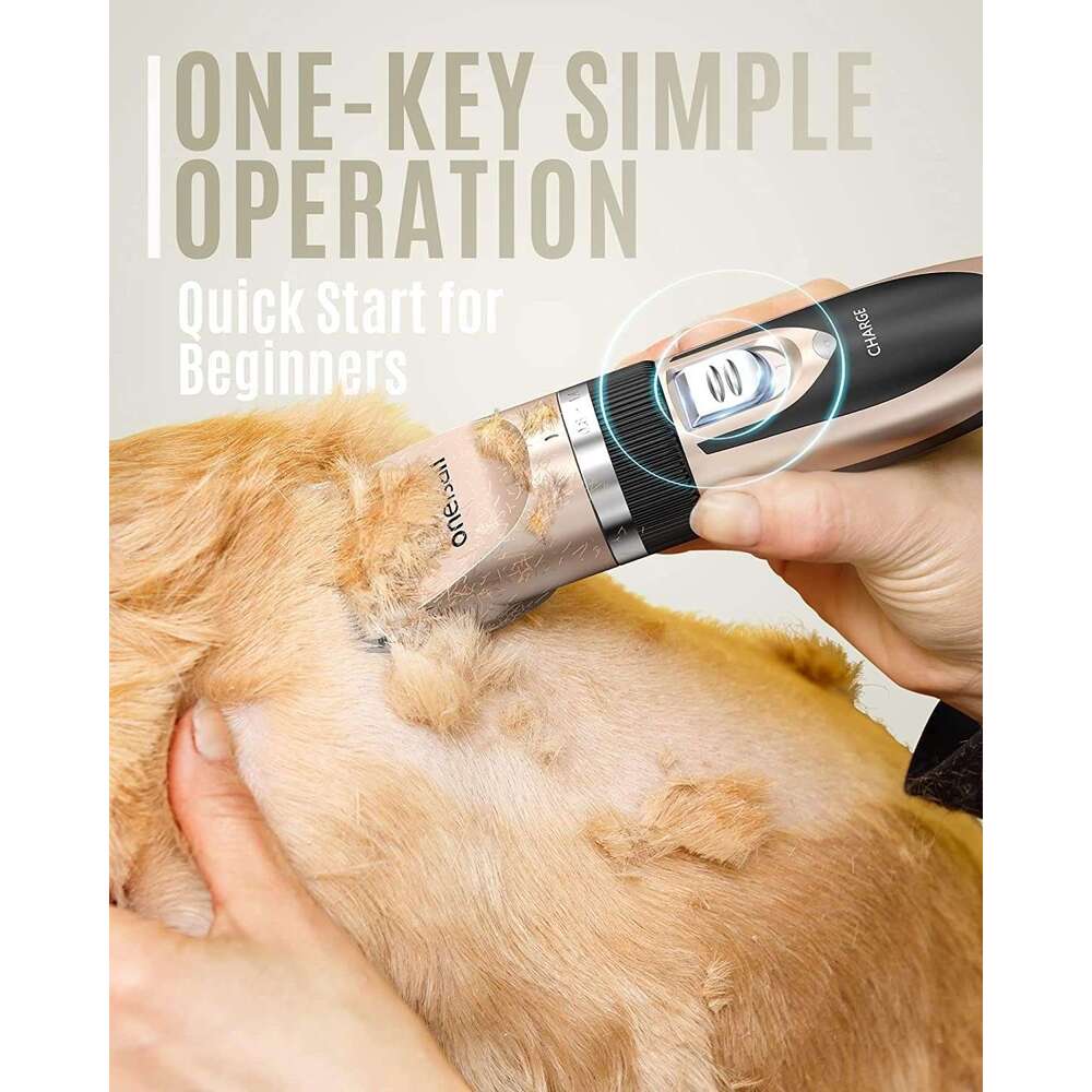 oneisall Low Noise, Dog Grooming Kit with Rechargeable, Pet Shaver Cordless Electric Quiet Hair Set for Dogs Cats PetsGold