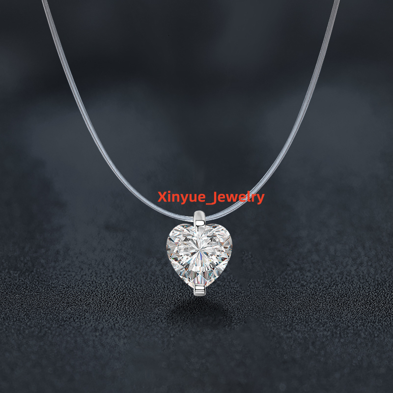 XMZ153 Fashion 1CT Moissanite Pendant Necklace 925 Sterling Silver Love Heart Necklace Wedding Anniversary Jewelry for Women