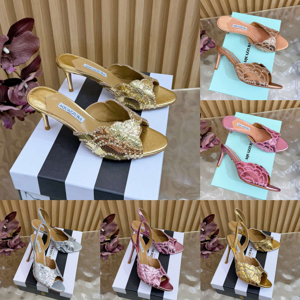 10a aquazzurra Sandal leather slipper Womens Designer High wed dress for bride Sliders crystal Stiletto Kitten heel sandale slingback Pump Luxury high heel sandals