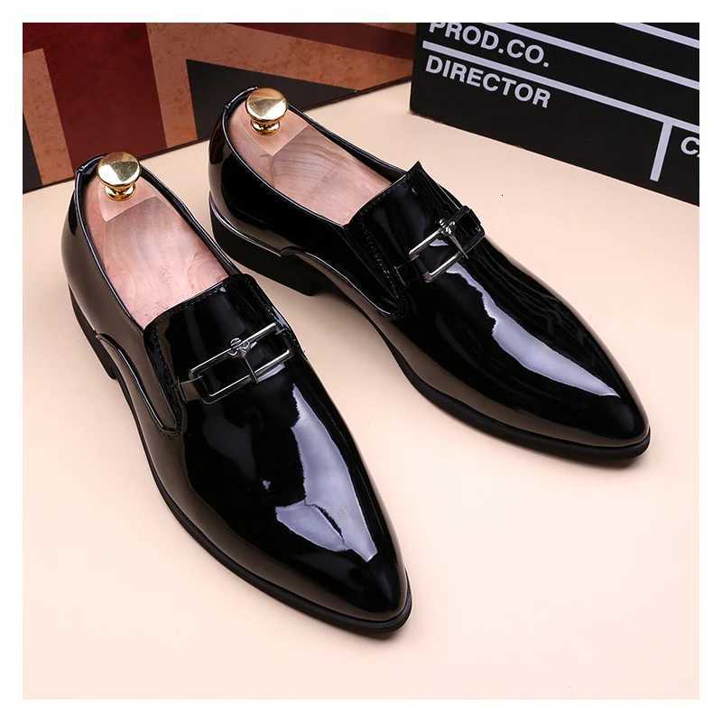 mens fashion wedding party dress patent leather shoes black red slip-on pointed toe shoe summer loafers trendy footwear Z251227
