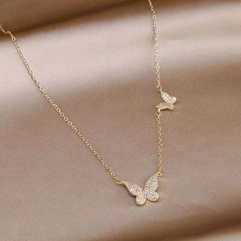 Classic Cubic Zircon Butterfly Pendant&necklaces for Women Fashion Brand Jewelry Crystal Insect Chain Choker Necklaces