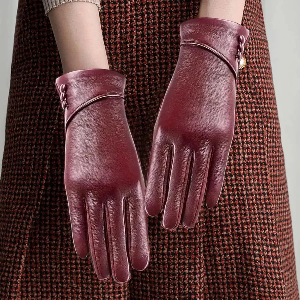 Elegant Women PU Leather Windproof Touchscreen Gloves With Soft Fleece Lining Warmth Cycling Gloves Anti-slip for Outdoor 251226